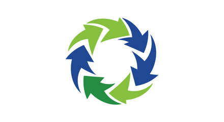 Circular arrows in green and blue forming a recycling symbol silhouette