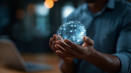 Faceless IT support professional hands on technical interface global maintenance services visualization system solutions management business continuity support 24/7 technical