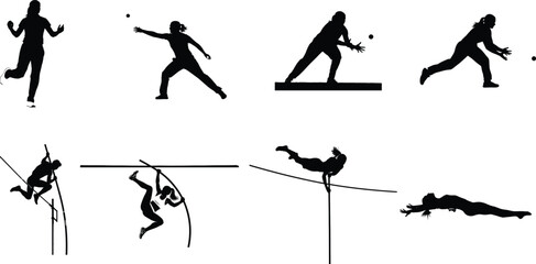 Silhouettes of athletes performing various track and field events