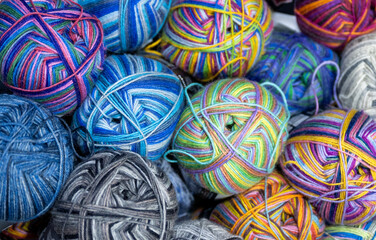 Balls of colorful  Merino yarn