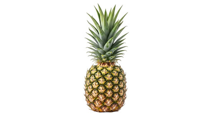 Whole fresh pineapple fruit with green crown isolated on transparent background