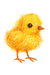 &ldquo;Adorable Hand-Drawn Baby Chick Cartoon Character &mdash; Cute Fluffy Yellow Bird, Cheerful and Happy, Illustrated in Soft Crayon and Colored-Pencil Sketch Style with Vibrant Colors and Doodle Art