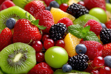 Fototapeta premium Assortment of fresh ripe colorful fruits and berries