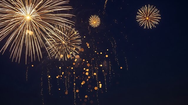 Golden fireworks explode in the night sky creating a dazzling display of light and celebration - Powered by Adobe