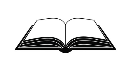 An open book illustration simple lines and shapes black and white silhouette