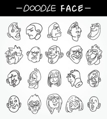 Hand Draw People Face Icons Set