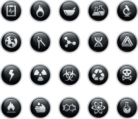 Vector Icons Set in Glossy Black Buttons