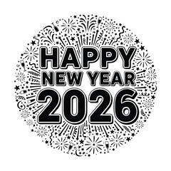 Happy New Year 2026 Bold Fireworks Circle Design