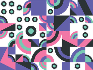 Obraz premium Abstract colorful retro pop art seamless pattern with circles, numbers, and geometric shapes vector illustration