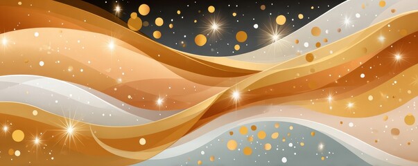 Elegant gold wave background with twinkling stars and sparkling bokeh for festive design