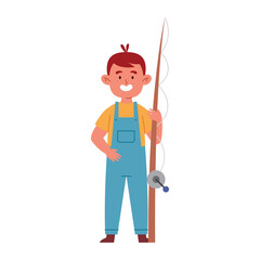 Happy Fishing Boy Flat Illustration