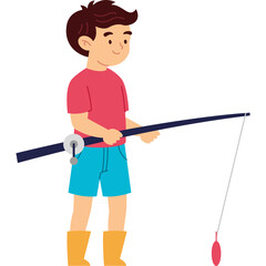 Happy Fishing Boy Flat Illustration
