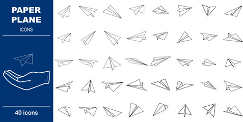 40 Paper Plane Icons Message Delivery, Travel and Launch Concept Line Art