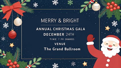 Merry bright annual christmas gala invitation template with santa claus