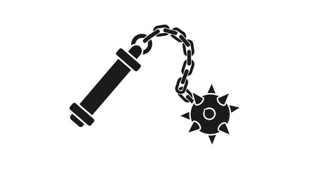 A striking black silhouette of a medieval flail weapon