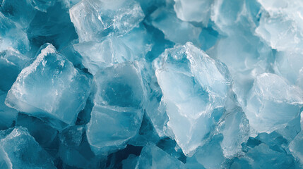 Obraz premium Frozen crystal clear blue ice cubes texture close-up cool background