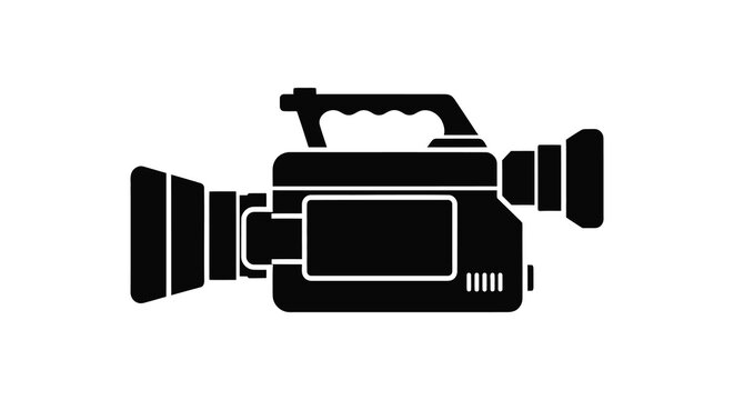 A bold black graphic of a vintage video camera a striking silhouette