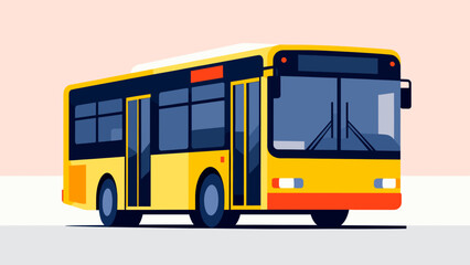 Yellow city bus in a modern design on a pastel background - Concept of public transport, roads  