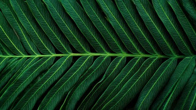 Close-up view of a lush green fern leaf showcasing intricate and detailed patterns in natural lighting during daytime
