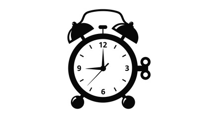 A classic twin bell alarm clock design in bold black silhouette