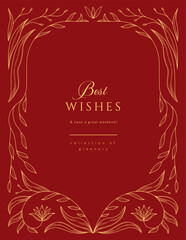 Retro floral frame or cover. Botanic design elements in wavy and naive style. Boho leaves branches and blooming print for poster, social media and packaging or greeting card. Vector illustration