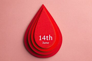Abstract red blood drop illustration with layered design on a soft pink background, symbolizing health awareness and the importance of blood donation