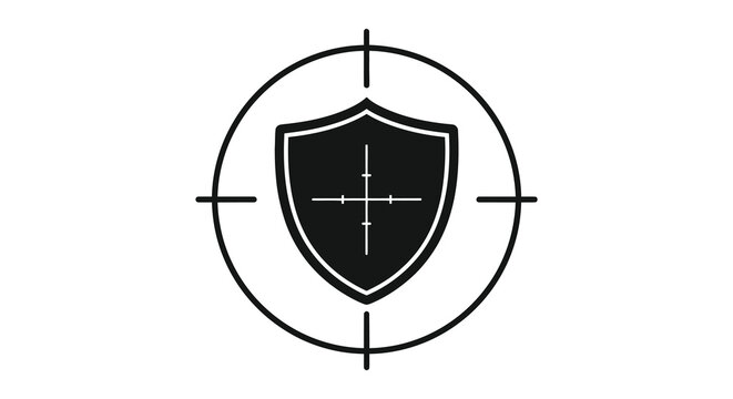 Target reticle with shield emblem in the center a dark graphic silhouette