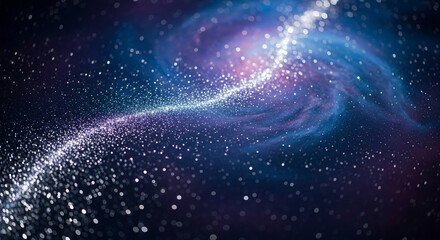 Blurred dots of white, blue, and violet light against a darker background, creating a cosmic, galaxy-like effect, representing vastness and mystery