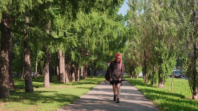 fairskinned lady gliding quickly outdoors, lightskinned female enjoying swift inline skating outdoors, fairskinned woman is actively rollerblading along shaded trail in lively park setting