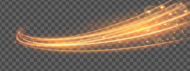 Curving golden light trails with sparkling particles and flare © Siam