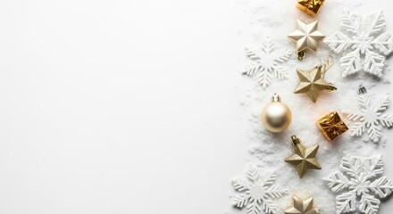 Festive christmas ornaments and snowflakes border isolated on white background isolated on transparent background