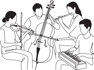 Fototapeta premium Musician Quartet One Line Art