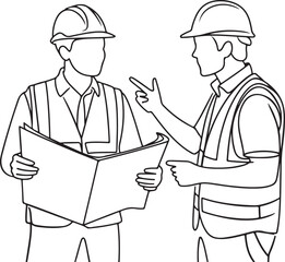 Construction Workers Continuous Line Art