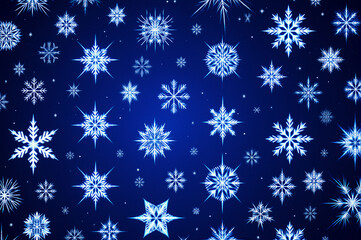 Illuminated snowflakes against a deep blue background, evoking a sense of wonder and festive cheer.