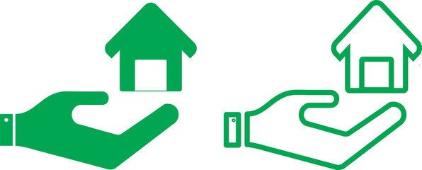 Blue hand holding house real estate icon vector illustration