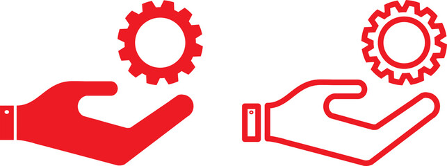 Red hand holding gear settings support icon vector illustration