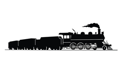 A classic black silhouette illustration of a vintage steam locomotive train © MdMostafa