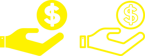 Obraz premium Yellow hand holding dollar coin finance payment icon vector illustration