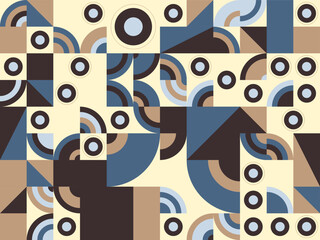 Abstract seamless pattern design vector illustration with retro circle flowers, swirls, and decorative curves