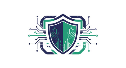 Digital security shield with circuit patterns a modern technology silhouette