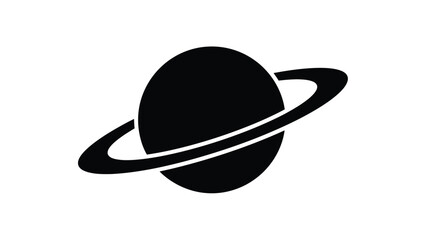 Simple black silhouette depiction of saturn and its prominent ring system