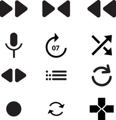 Modern Multimedia Control Icons Set for Interface and UI Design