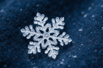 A delicate snowflake glistens against a dark background, symbolizing the beauty of winter and the fragility of nature.
