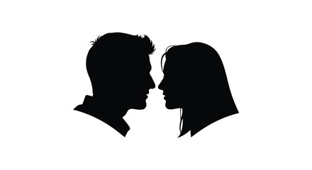 A romantic couple facing each other in a striking black silhouette