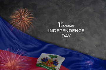 Haiti independence day greetings card with flag and fireworks