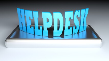 HELPDESK blue write on metallig base - 3D rendering illustration