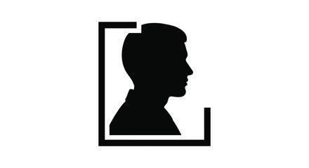 Framed portrait of a man s head in stark black silhouette
