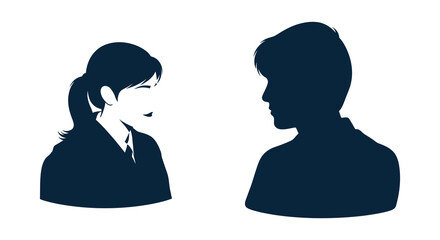 A man and woman facing each other in a dark striking silhouette