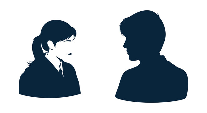 A man and woman facing each other in a dark striking silhouette