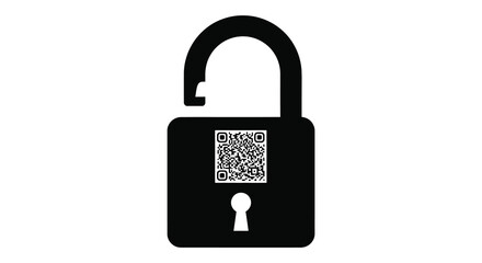 An open padlock featuring a qr code a striking visual silhouette